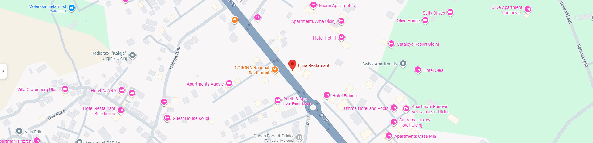 Contact Us
Tel: +382 69 915 700
Bulevar Teuta, 85360 Ulcinj
Email: luna.restaurant.mne@gmail.com
Every Day: 08:00h - 24:00h